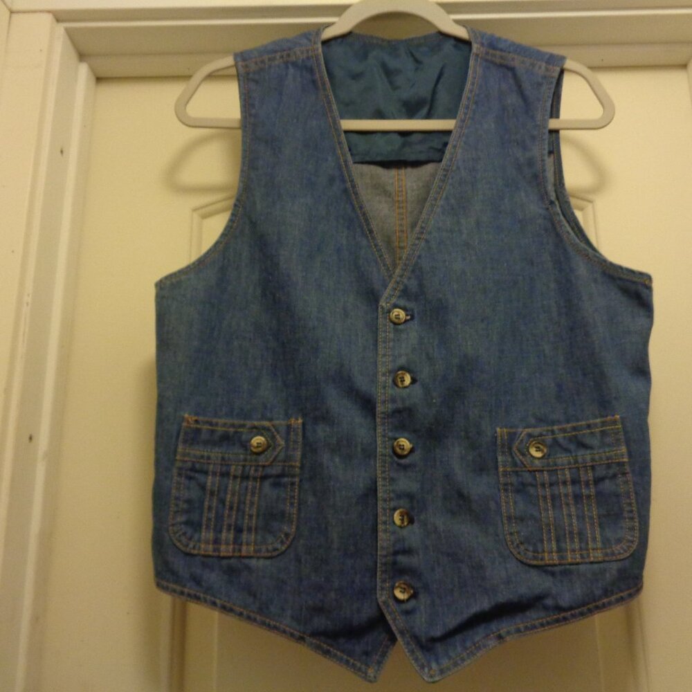 COWBOY RETRO LEE BLUE JEAN VEST MENS W POCKETS 42 R